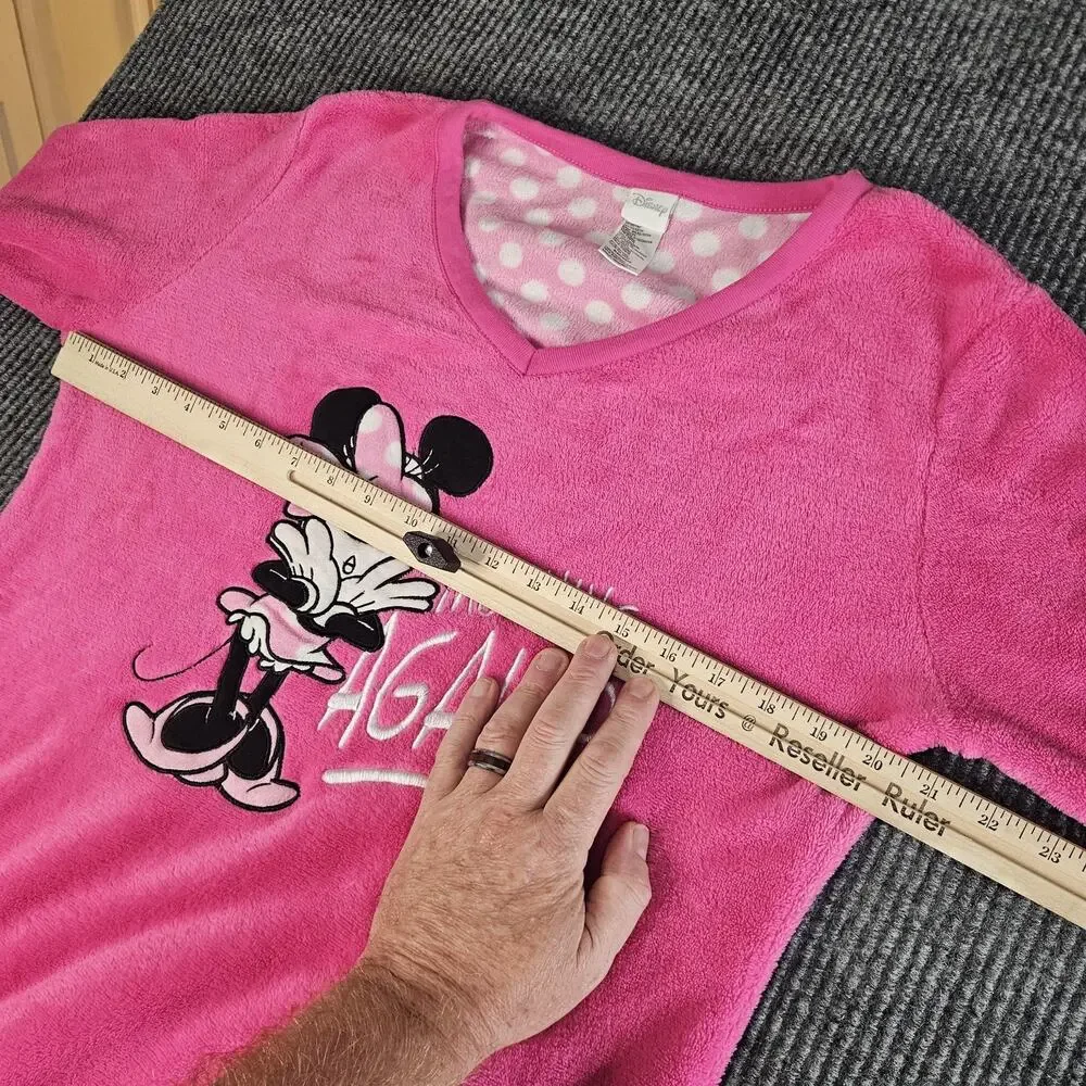Disney Minnie Mouse Shirt Girls LARGE Pink Fleece Sleepwear Long Sleeve‎ Graphic - Picture 9 of 13